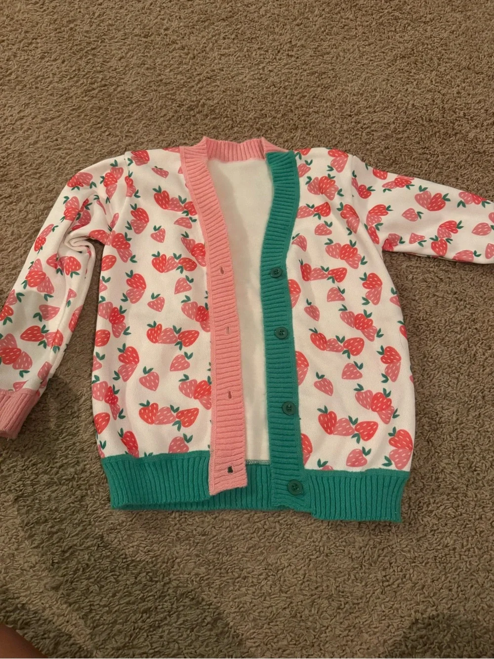 Girls' Strawberry Print Cardigan - Pink & Green